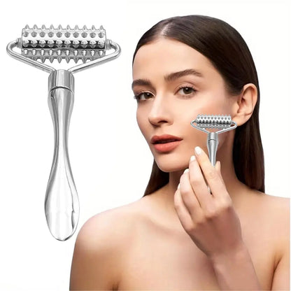 Zinc Alloy Facial Massage Roller, Dual-Use Face Sculpting Tool, Portable Handy Beauty Care Tool for Face and Neck Spa, Compact Massage Device, Face Lifting Roller